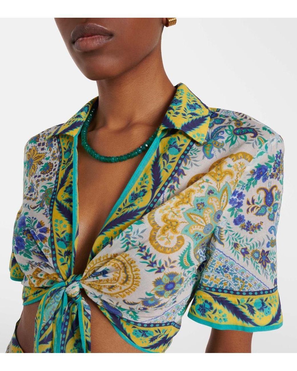 Etro Blue Floral Cotton Crop Top