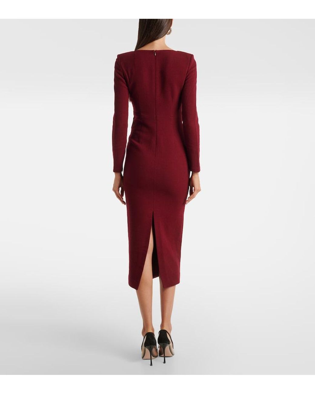 Roland Mouret Red Floral Wool Crepe Midi Dress
