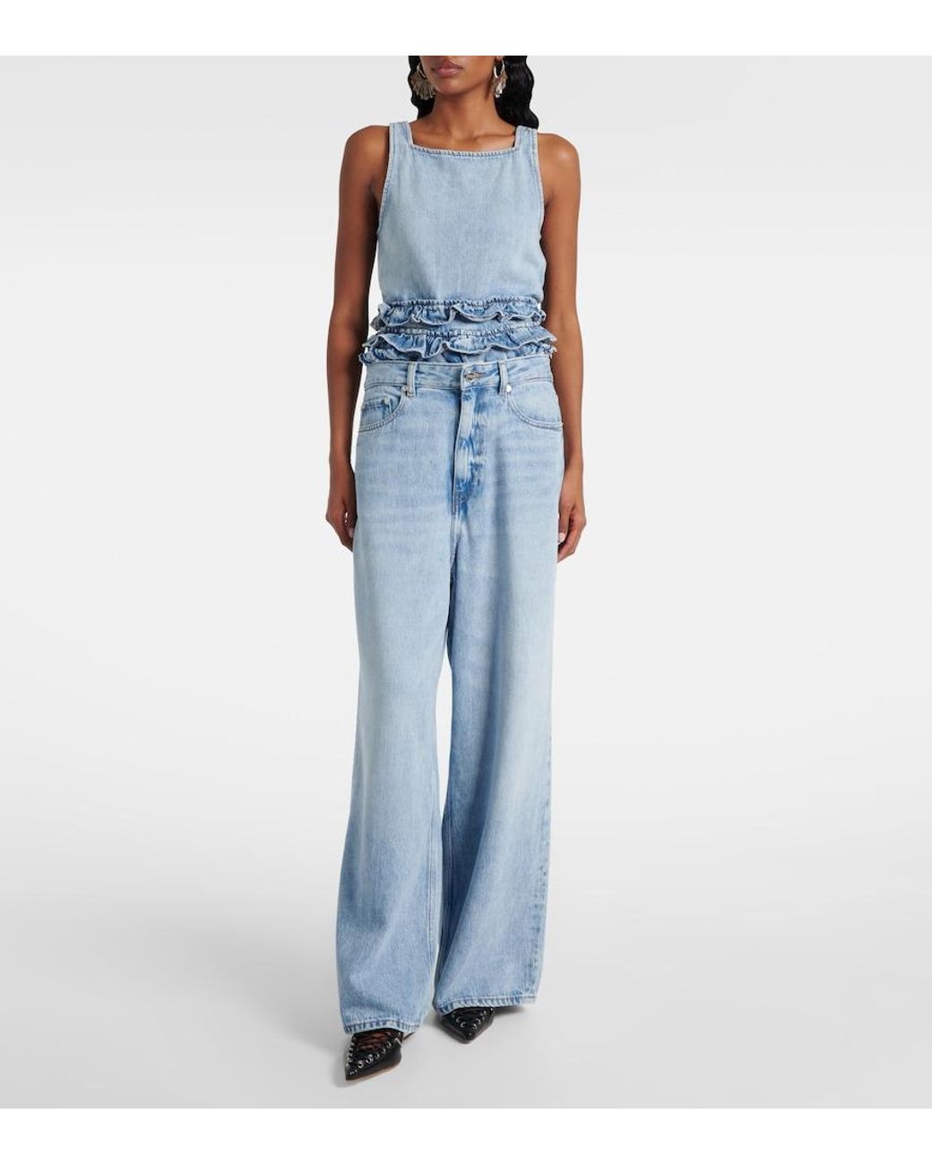 Ganni Blue Mid-Rise Wide-Leg Jeans