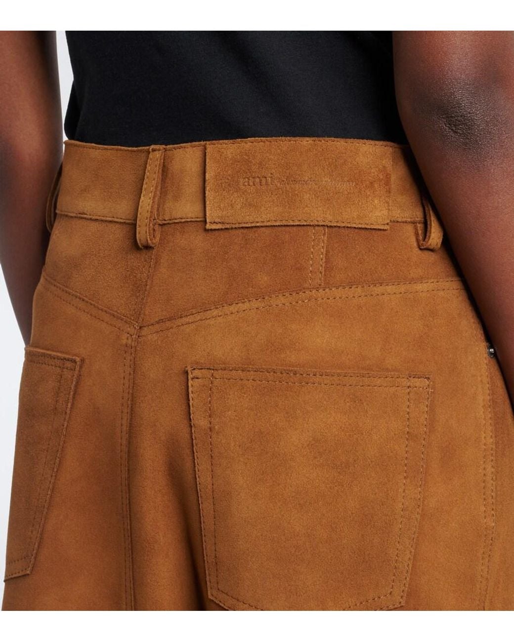 AMI Brown Suede Midi Skirt