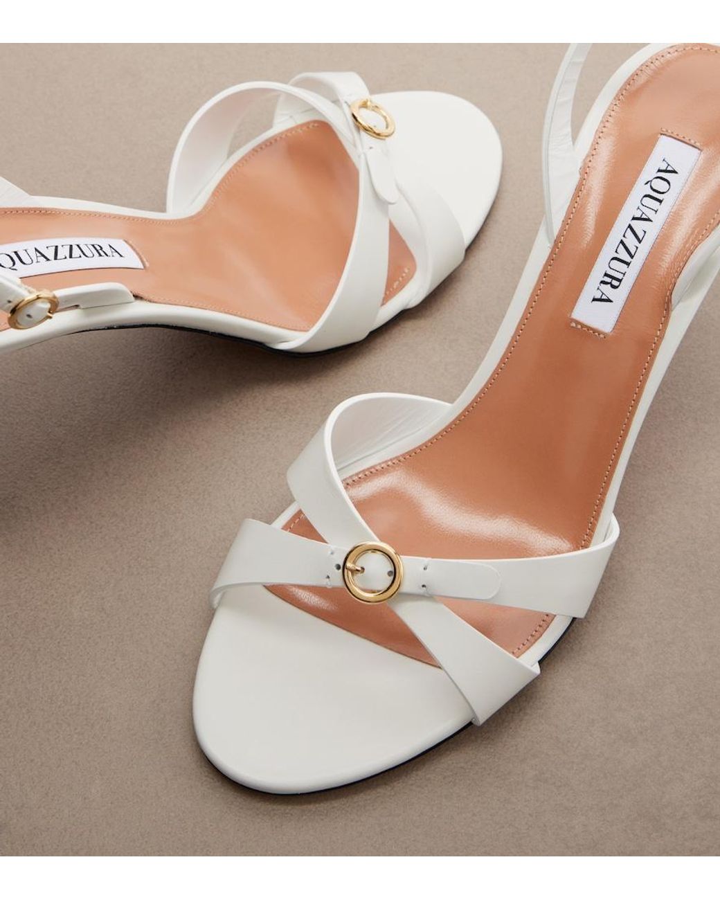 Aquazzura White Iza Leather Slingback Sandals