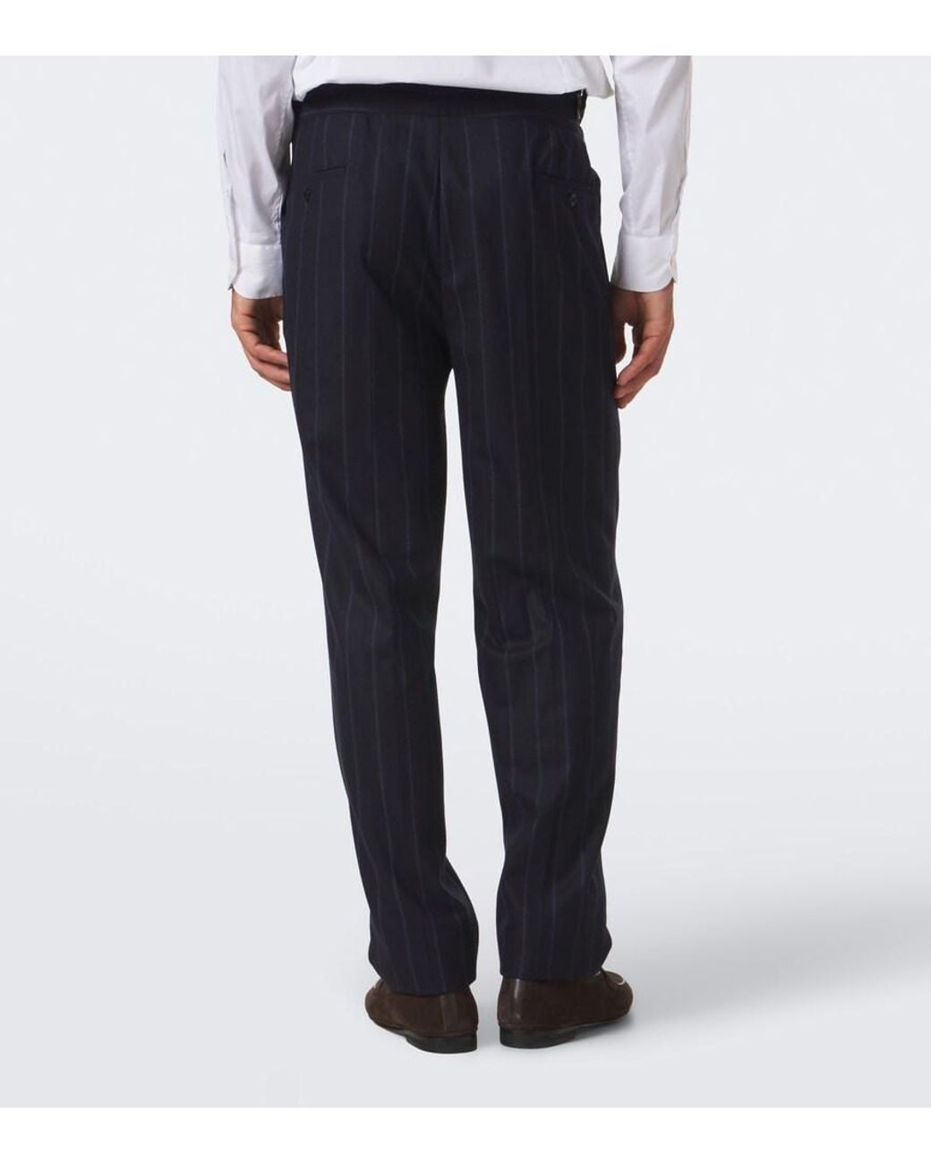 Rubinacci Blue Striped Virgin Wool Straight Pants for men