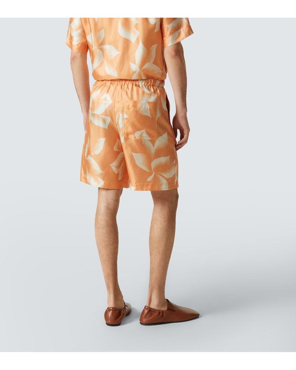 Dries Van Noten Orange Printed Silk Shorts for men