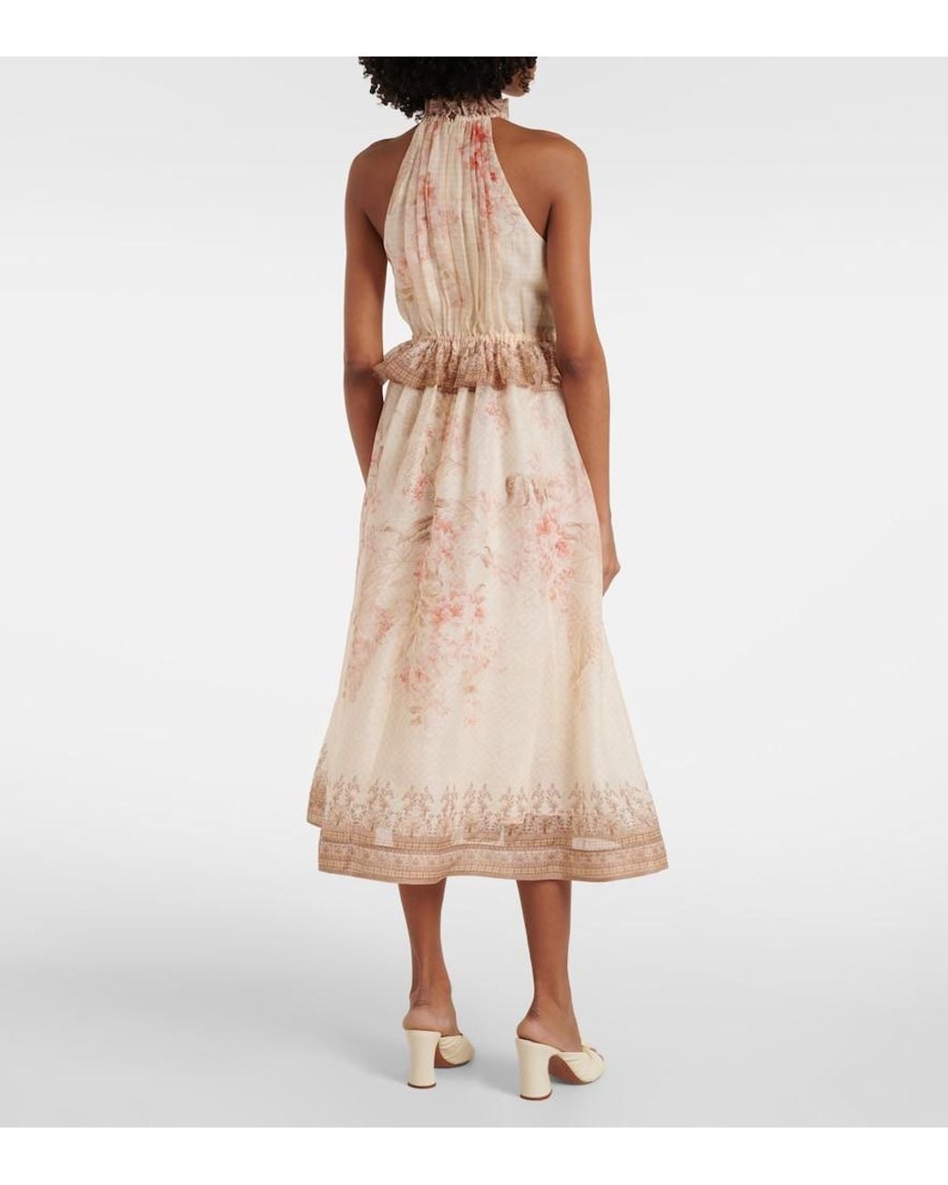 Zimmermann Natural Illuminate Floral Linen And Silk Midi Dress