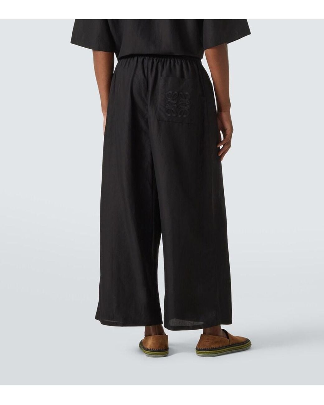 Loewe Black Paula's Ibiza Cropped Toile Wide-Leg Pants for men