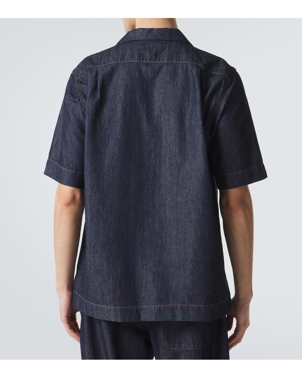Dries Van Noten Blue Cotton Denim Bowling Shirt for men