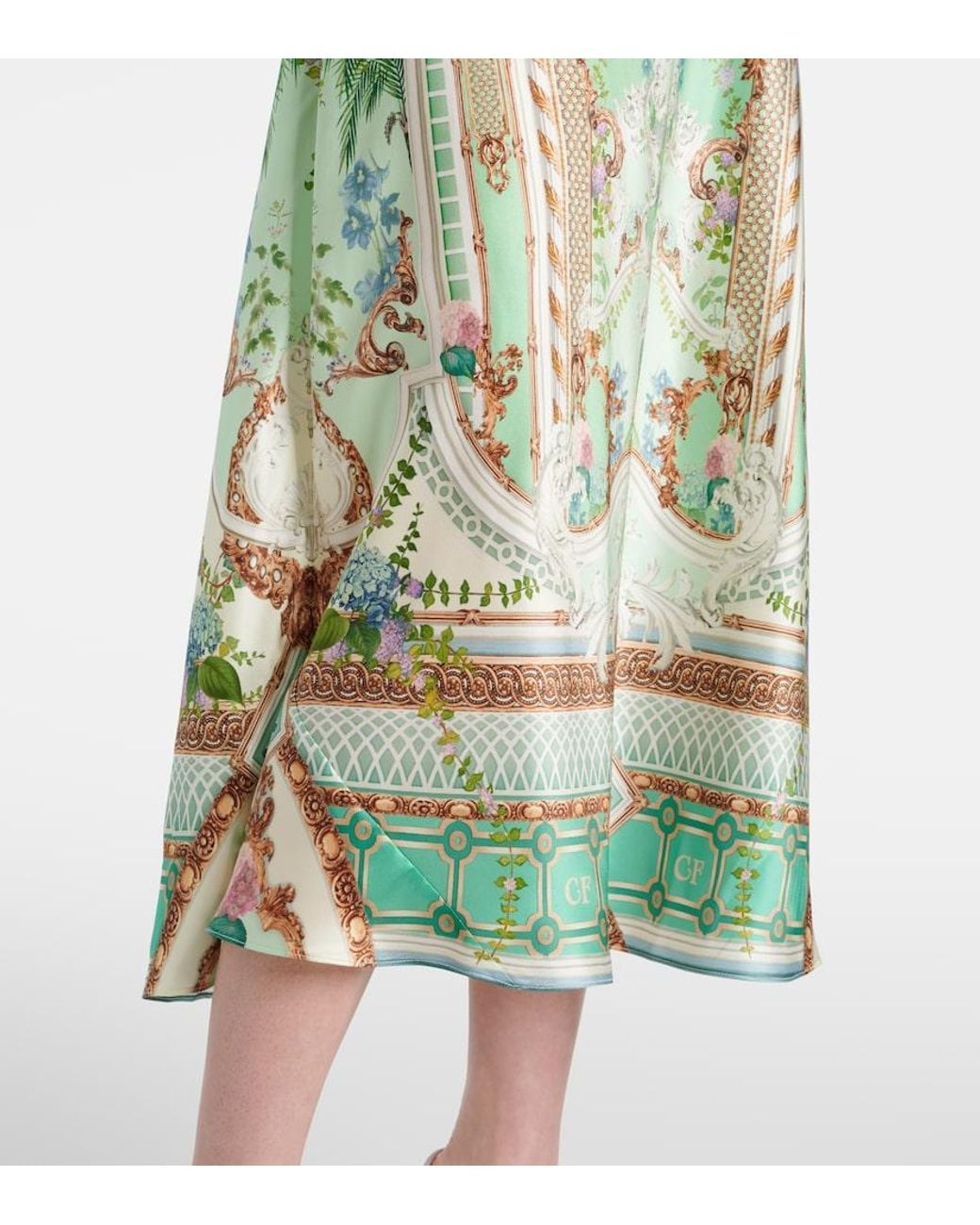 Camilla Green Gathered Silk Midi Dress