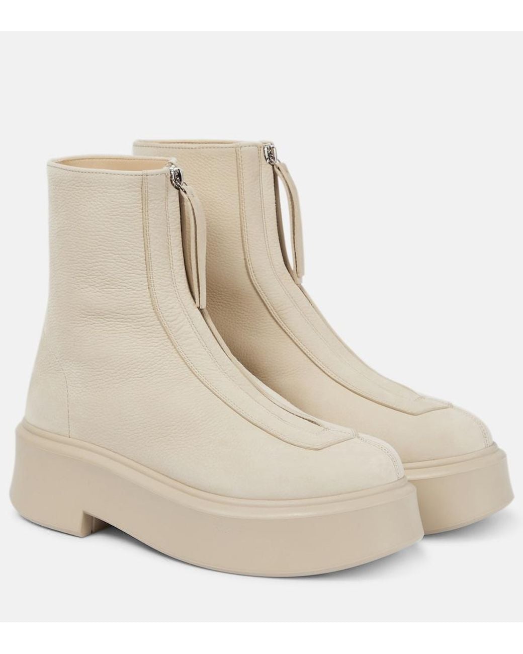 The Row Natural Leather Zip Platform Booties