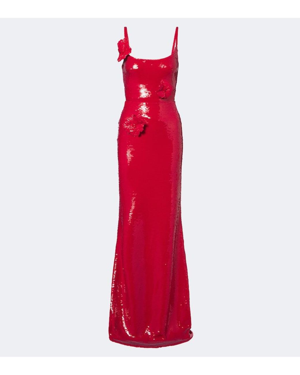 David Koma Red Floral-Applique Sequined Gown