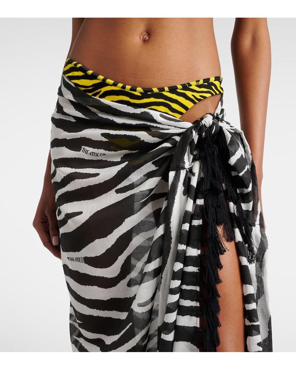 The Attico Black Zebra-Print Cotton Muslin Beach Cover-Up