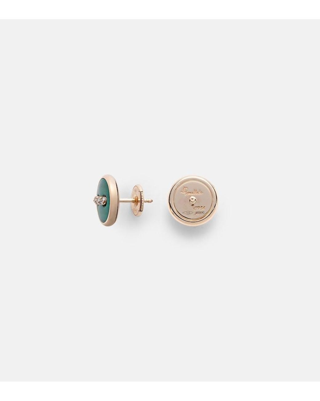 Pomellato Green Pom Pom Dot 18Kt Rose Earrings With Malachite And Diamonds
