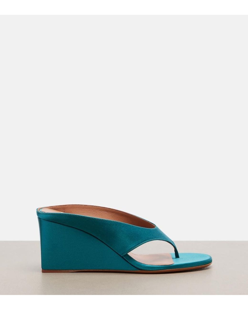 Alaïa Blue Cube Satin Wedge Thong Sandals