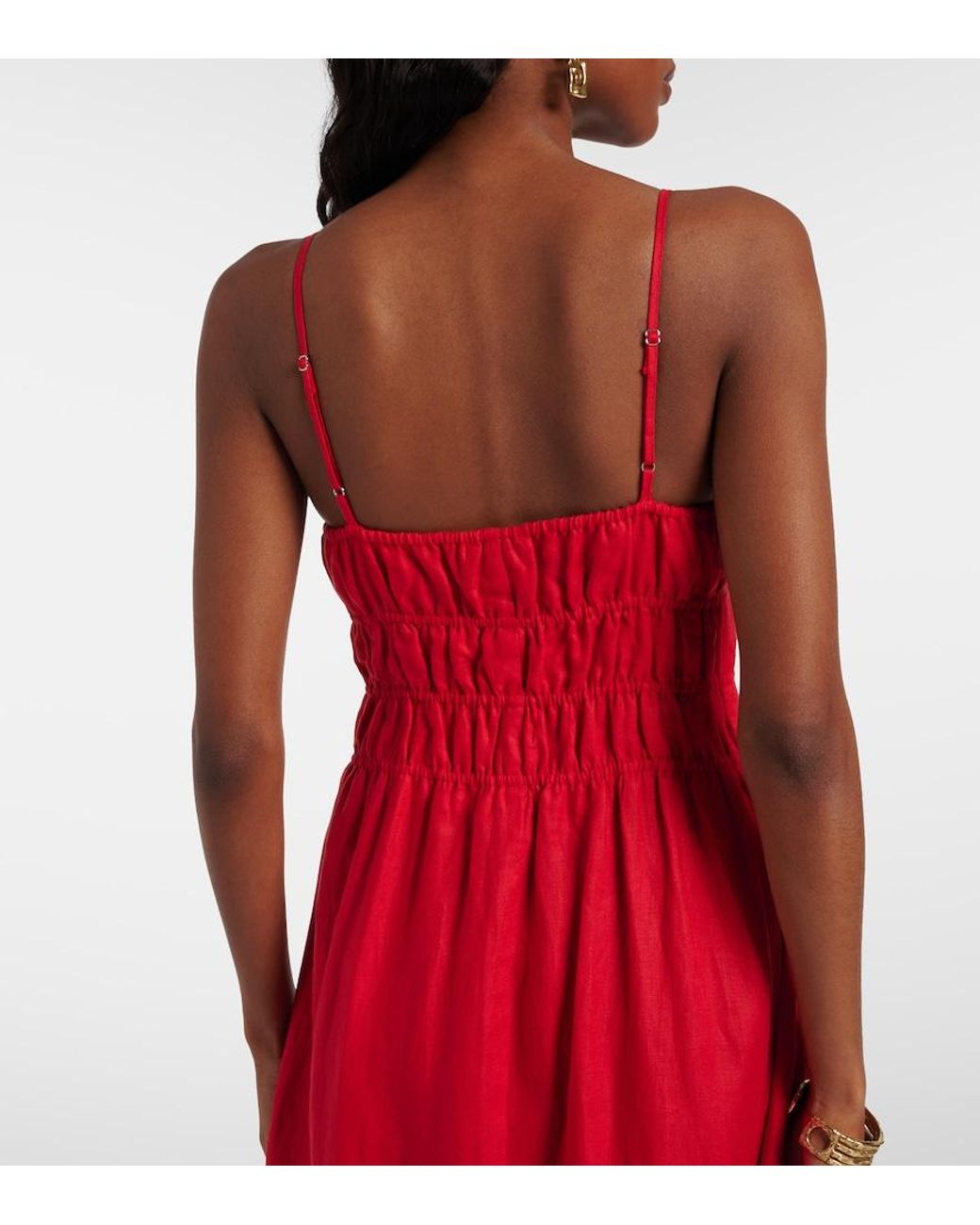 Staud Ayla Shirred Linen Midi Dress