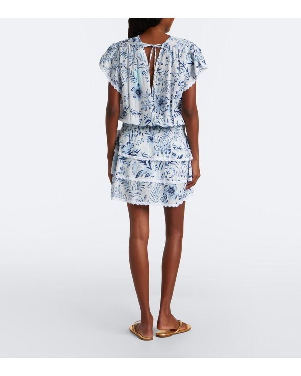Melissa Odabash Blue Jess Floral Crochet-Trimmed Tiered Minidress