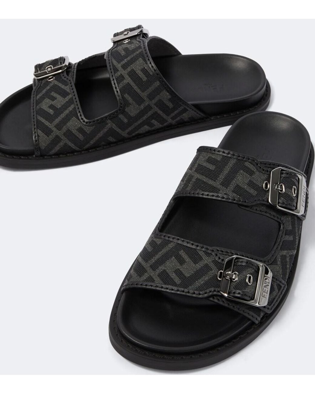 Fendi Black Feel Ff Zucca Jacquard Slides for men
