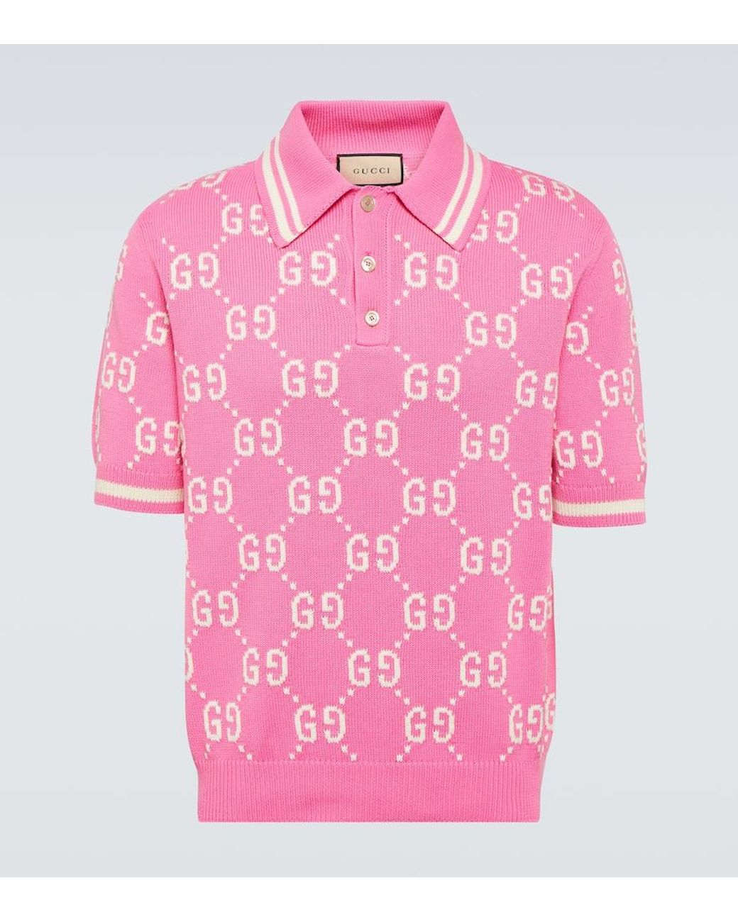 Gucci GG Cotton Intarsia Polo in Pink for Men | Lyst