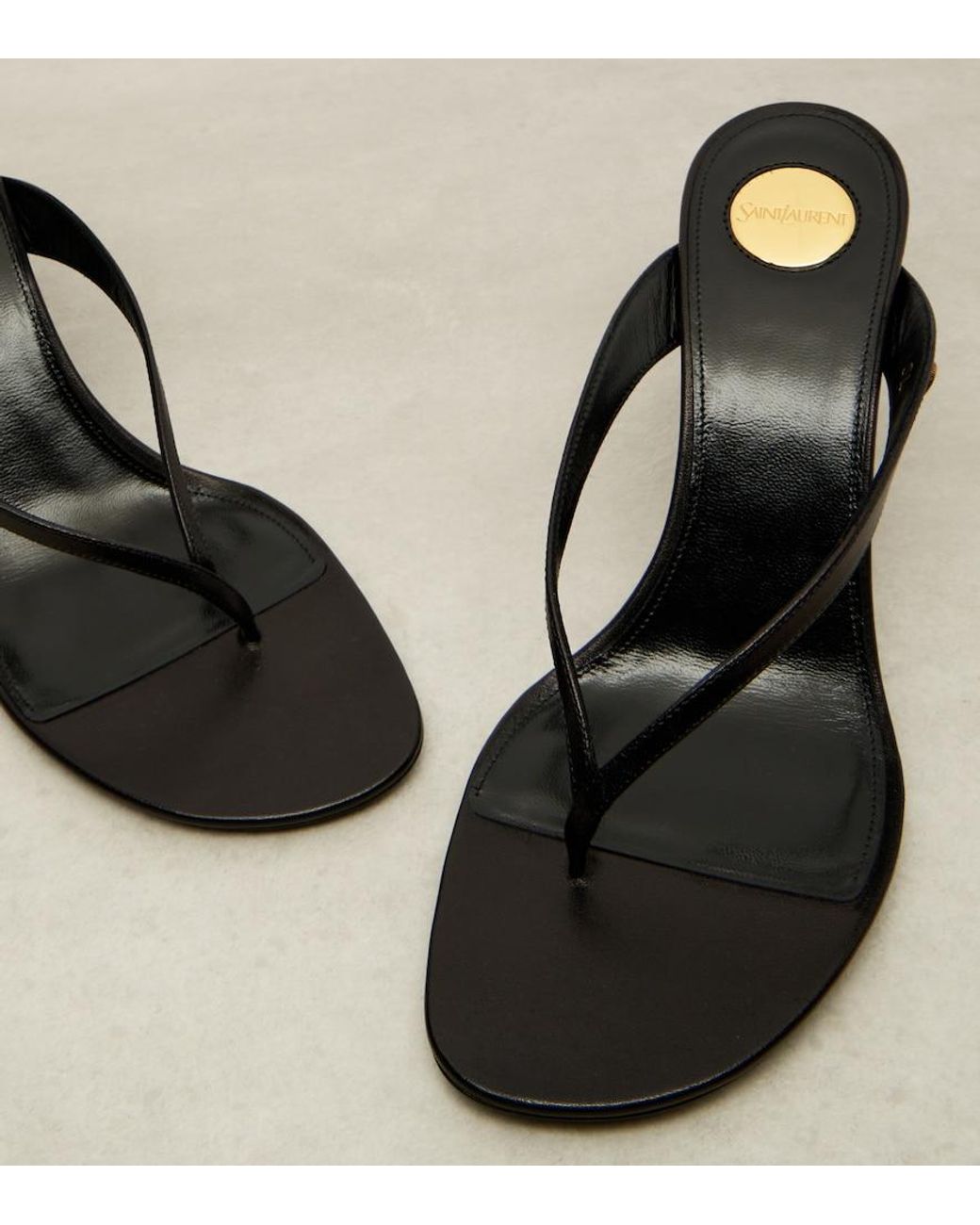 Saint Laurent Black Sue Leather Thong Sandals