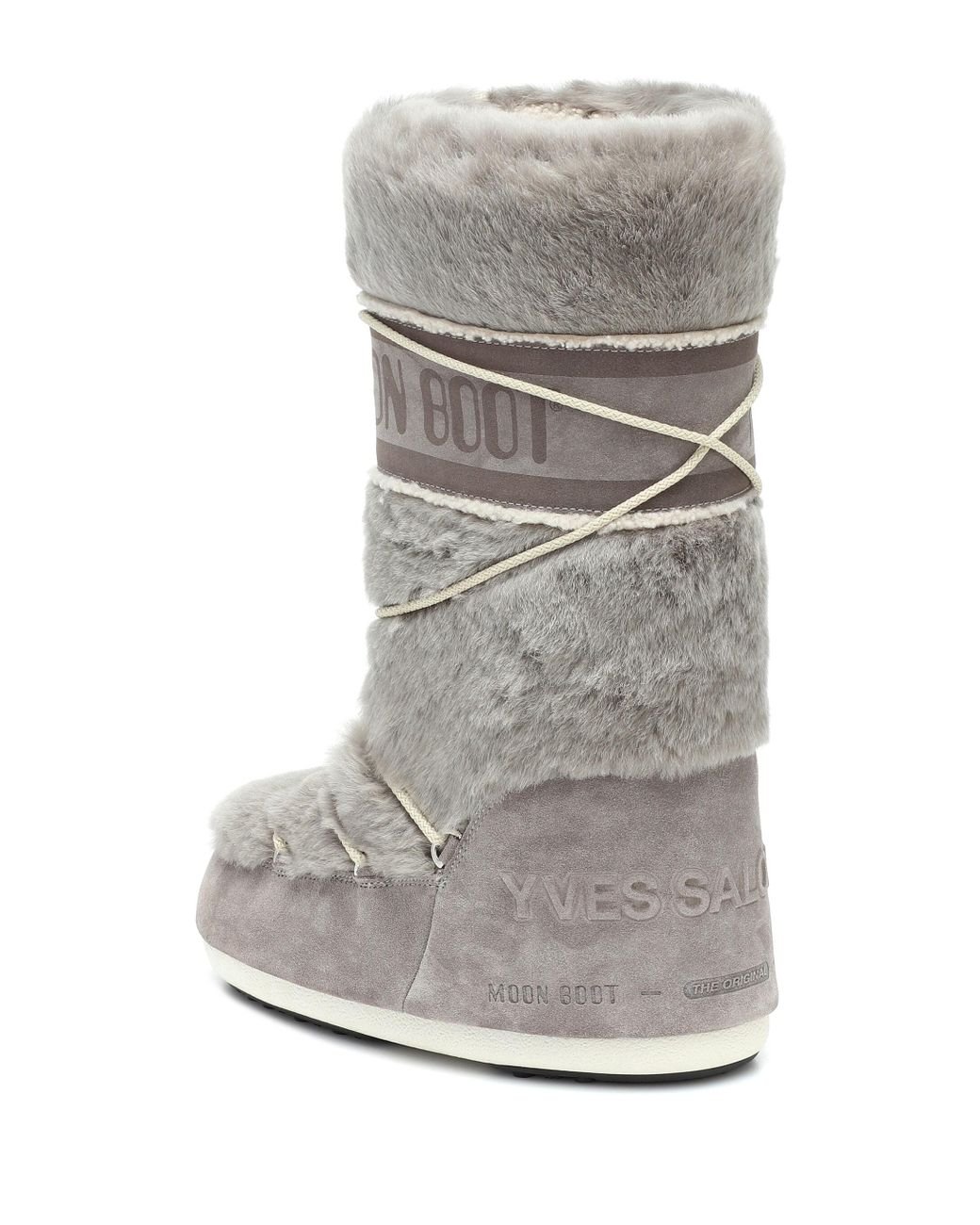 Yves Salomon X Moon Boot Shearling Snow Boots in Grey | Lyst Australia