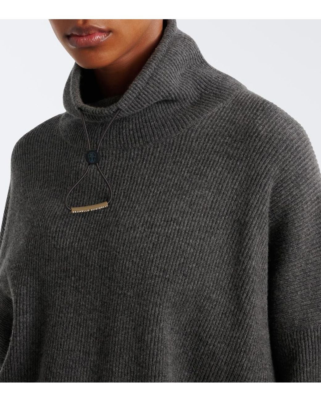 Brunello Cucinelli Gray Wool, Silk, And Cashmere Turtleneck Sweater