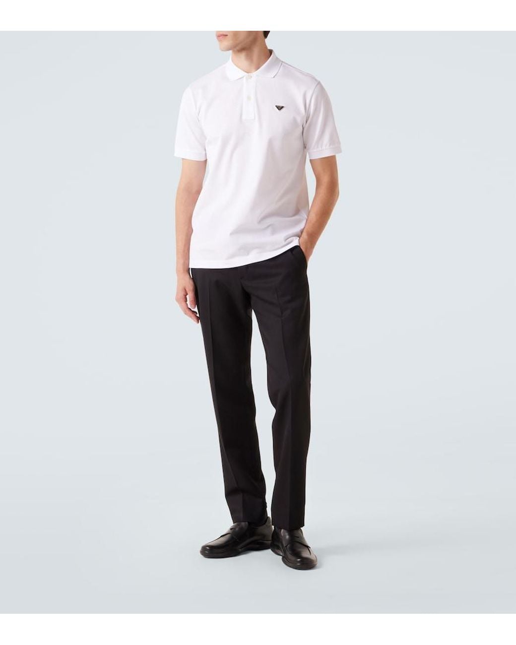 Prada White Logo Cotton Polo Shirt for men
