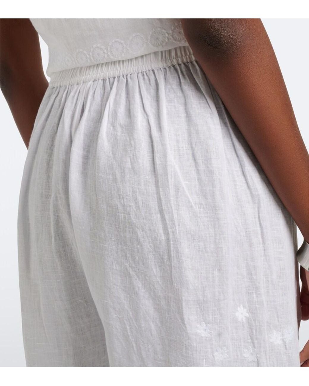 Eres White Albatre Embroidered Linen Wide-Leg Pants