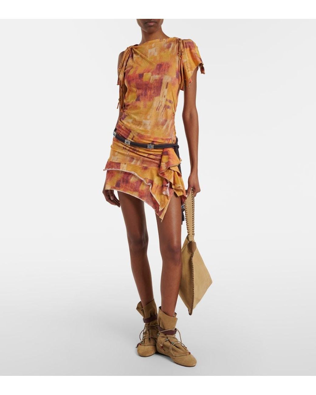 Isabel Marant Orange Janick Printed Ruffled Cotton Minidress