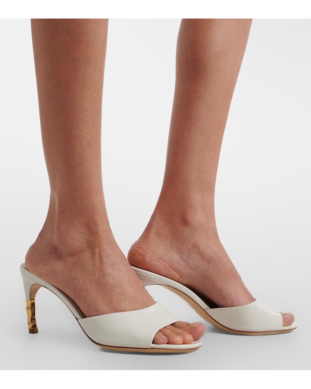 Gucci White Bamboo Leather Mules