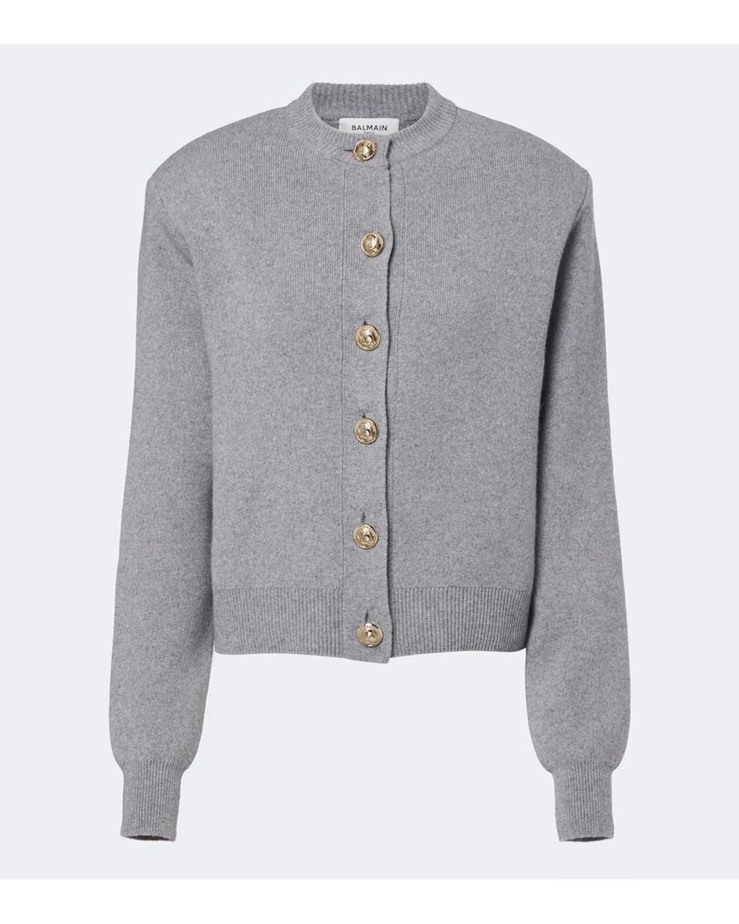 Balmain Gray Cashmere And Wool Cardigan