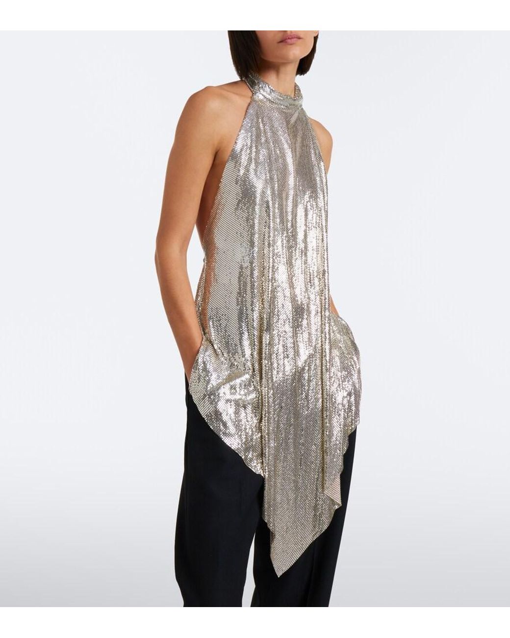 Stella McCartney White Asymmetric Open-Back Chainmail Top