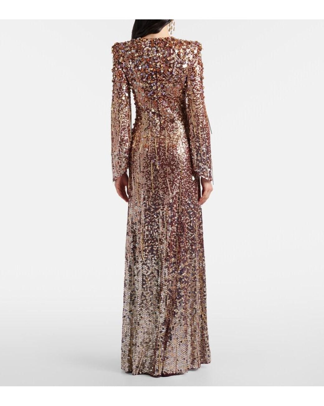 Vestido De Fiesta Phara Con Flecos Jenny Packham de color Brown