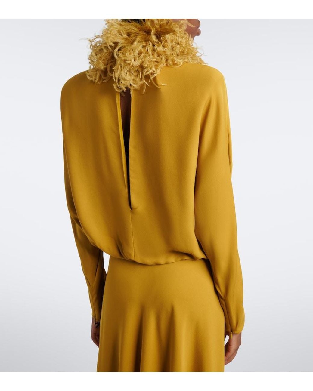 Valentino Garavani Yellow Feather-Trimmed Silk Georgette Midi Dress