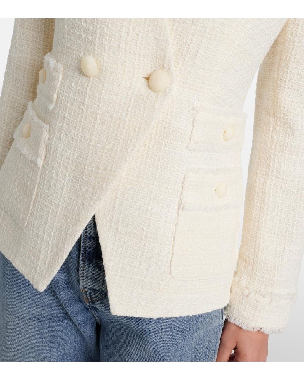 Veronica Beard White Double-Breasted Tweed Blazer