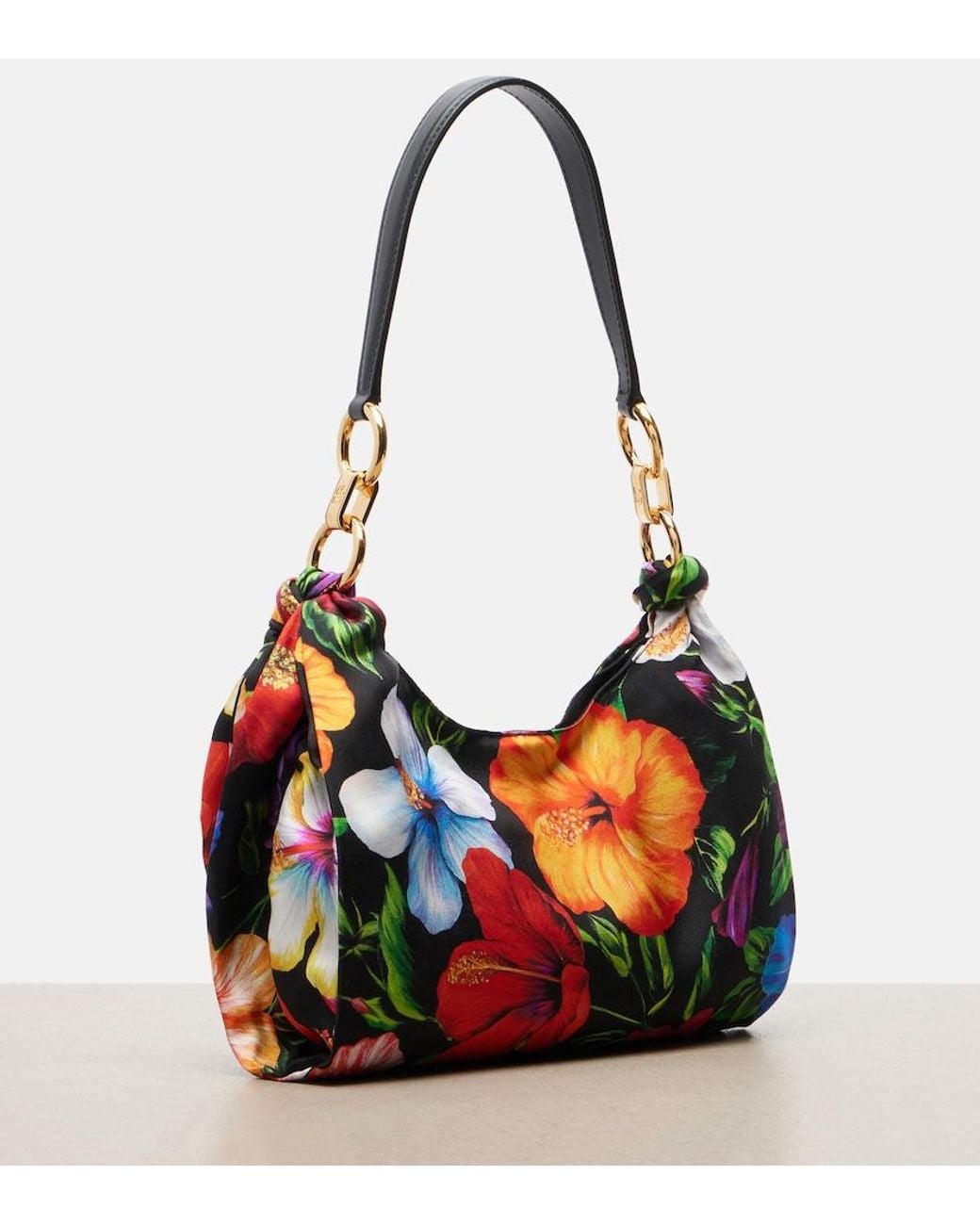 Dolce & Gabbana Red Small Floral Satin Shoulder Bag