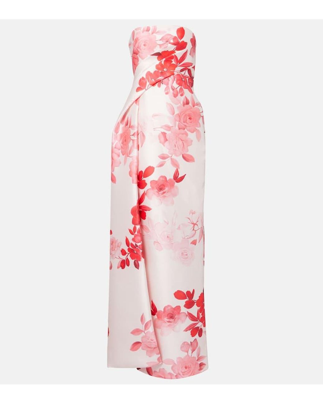 Monique Lhuillier Pink Floral Draped Satin Gown