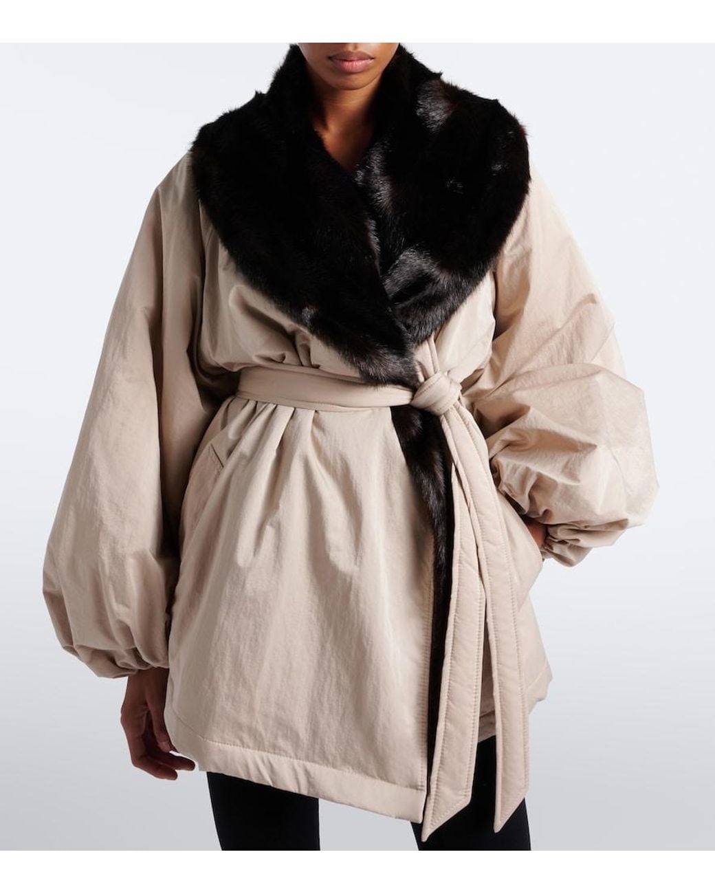 Magda Butrym Black Shearling-Trimmed Wrap Coat