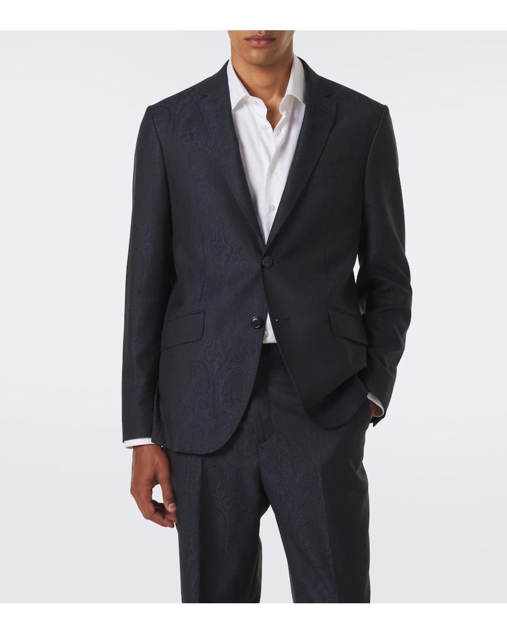 Etro Blue Wool Jacquard Blazer for men