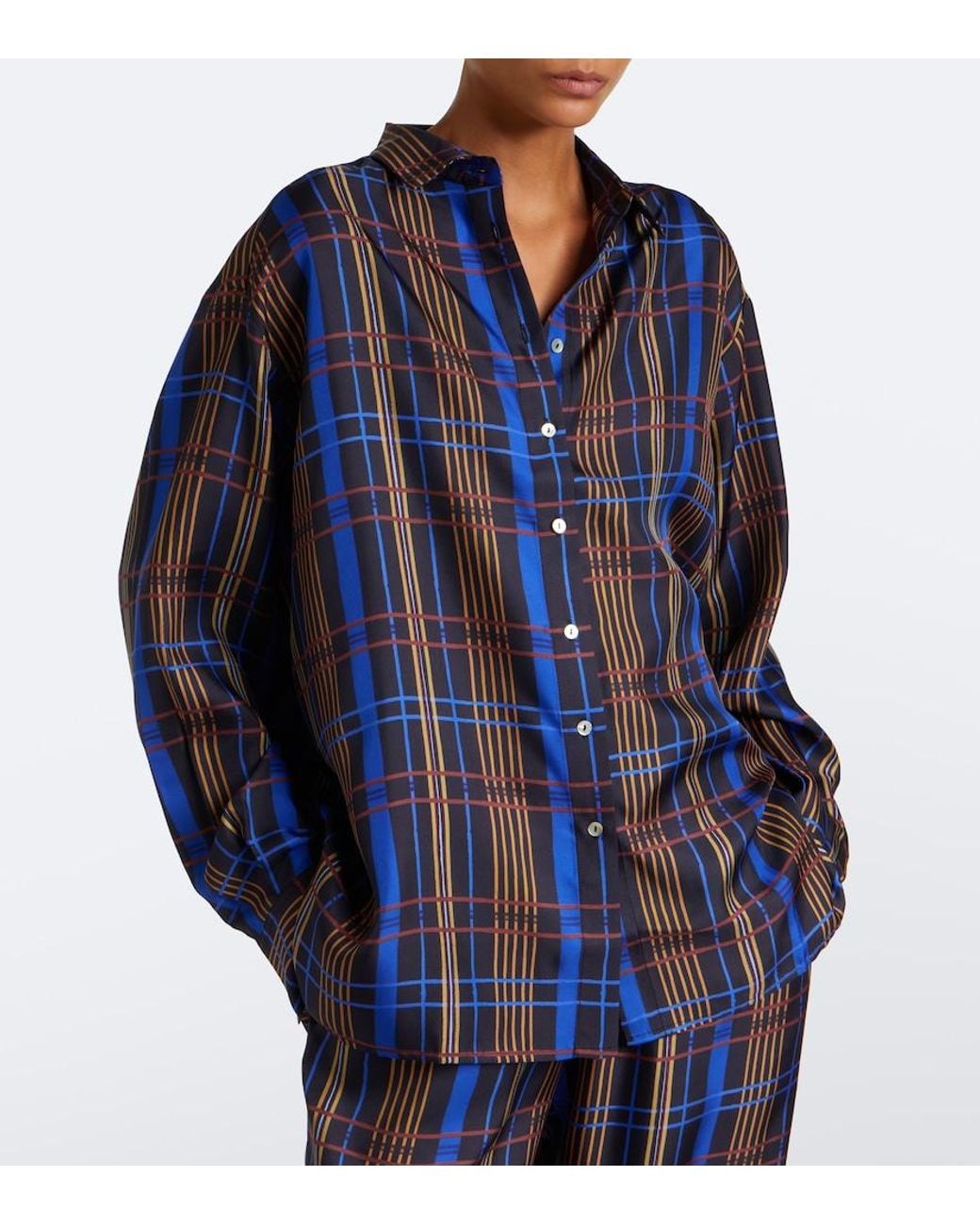 Asceno Blue Maya Checked Silk Shirt