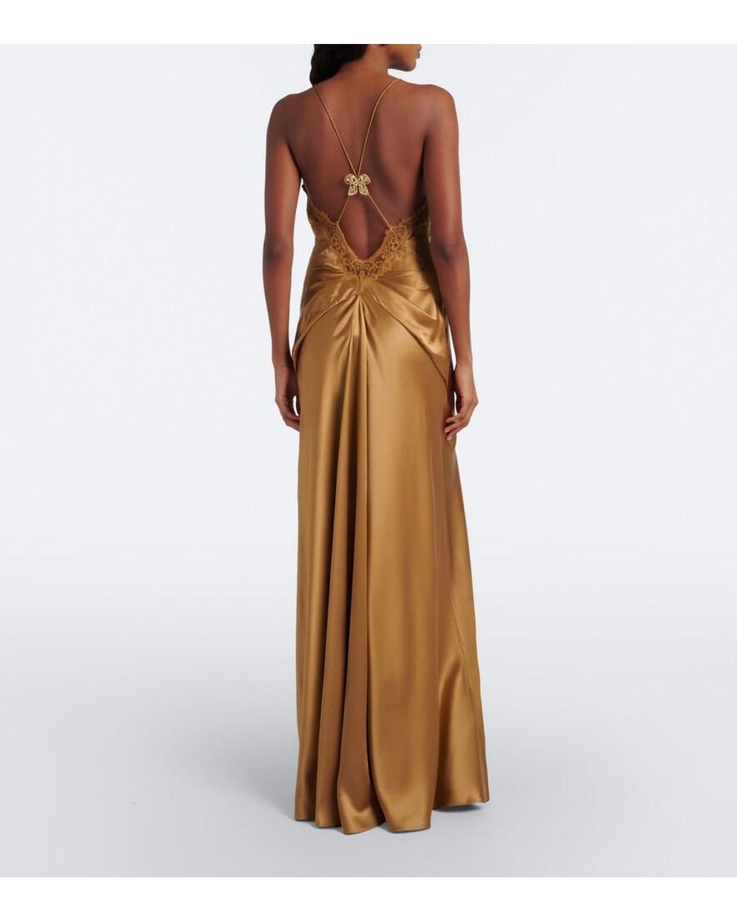 Rebecca Vallance Metallic Windsor Lace-Trimmed Silk Satin Slip Dress