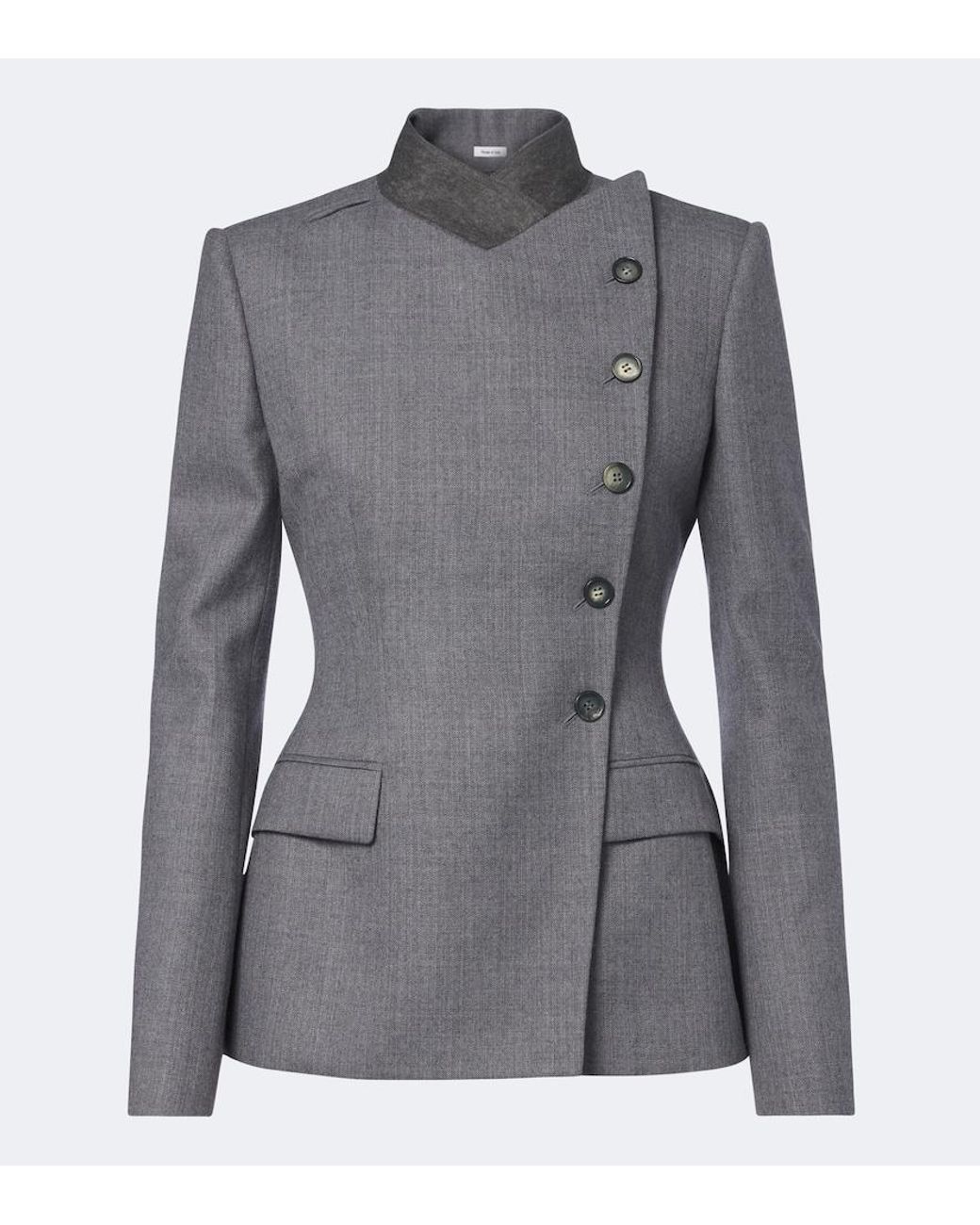 McQueen Gray Pinstripe Peplum Wool Blazer