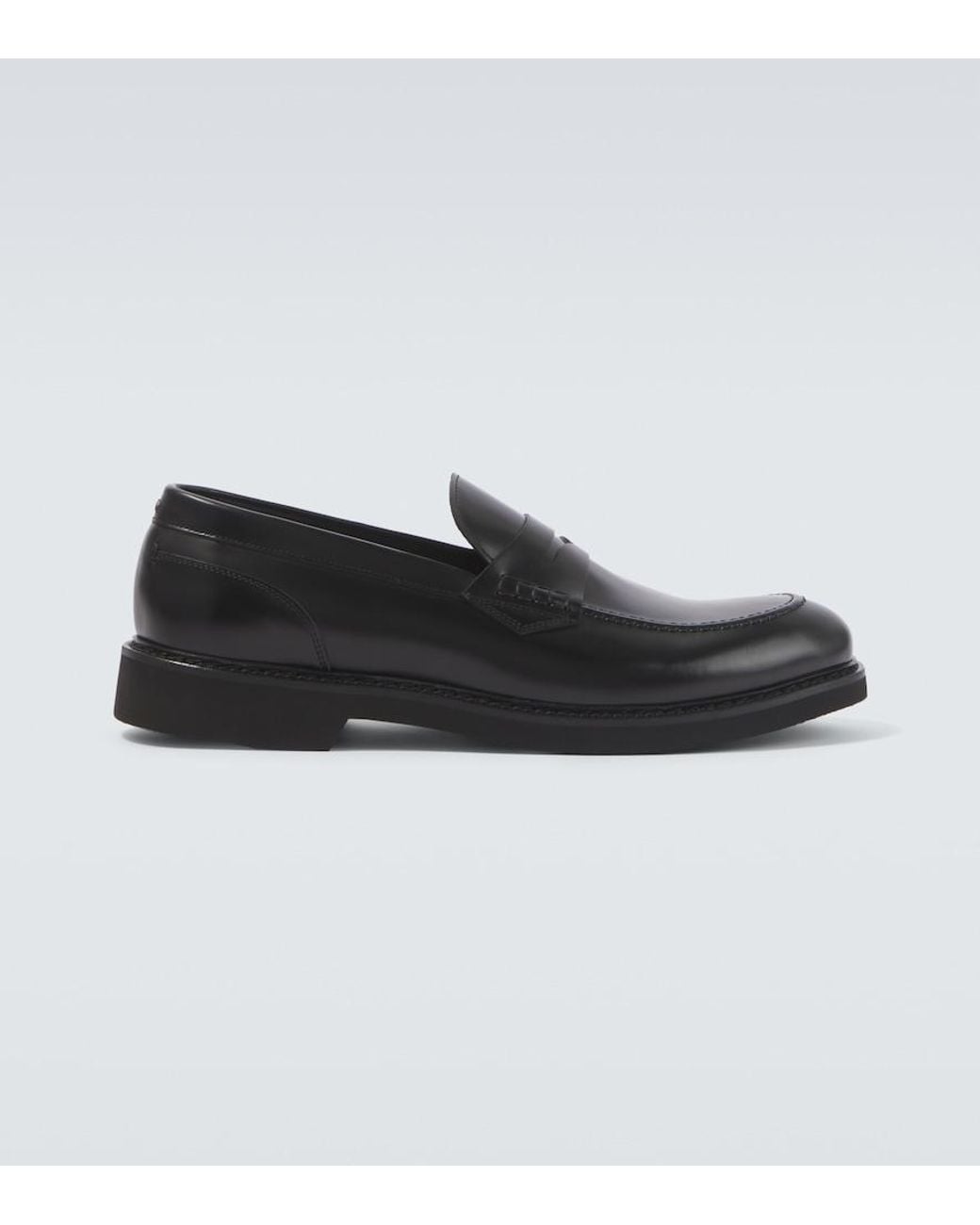 Canali Black Leather Penny Loafers for men