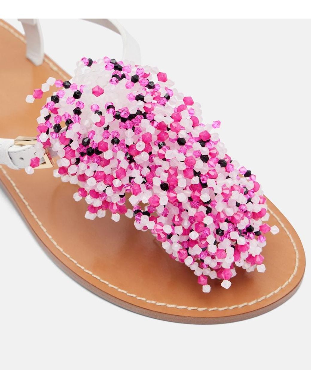Emilio Pucci Pink Embroidery Beaded Leather Sandals