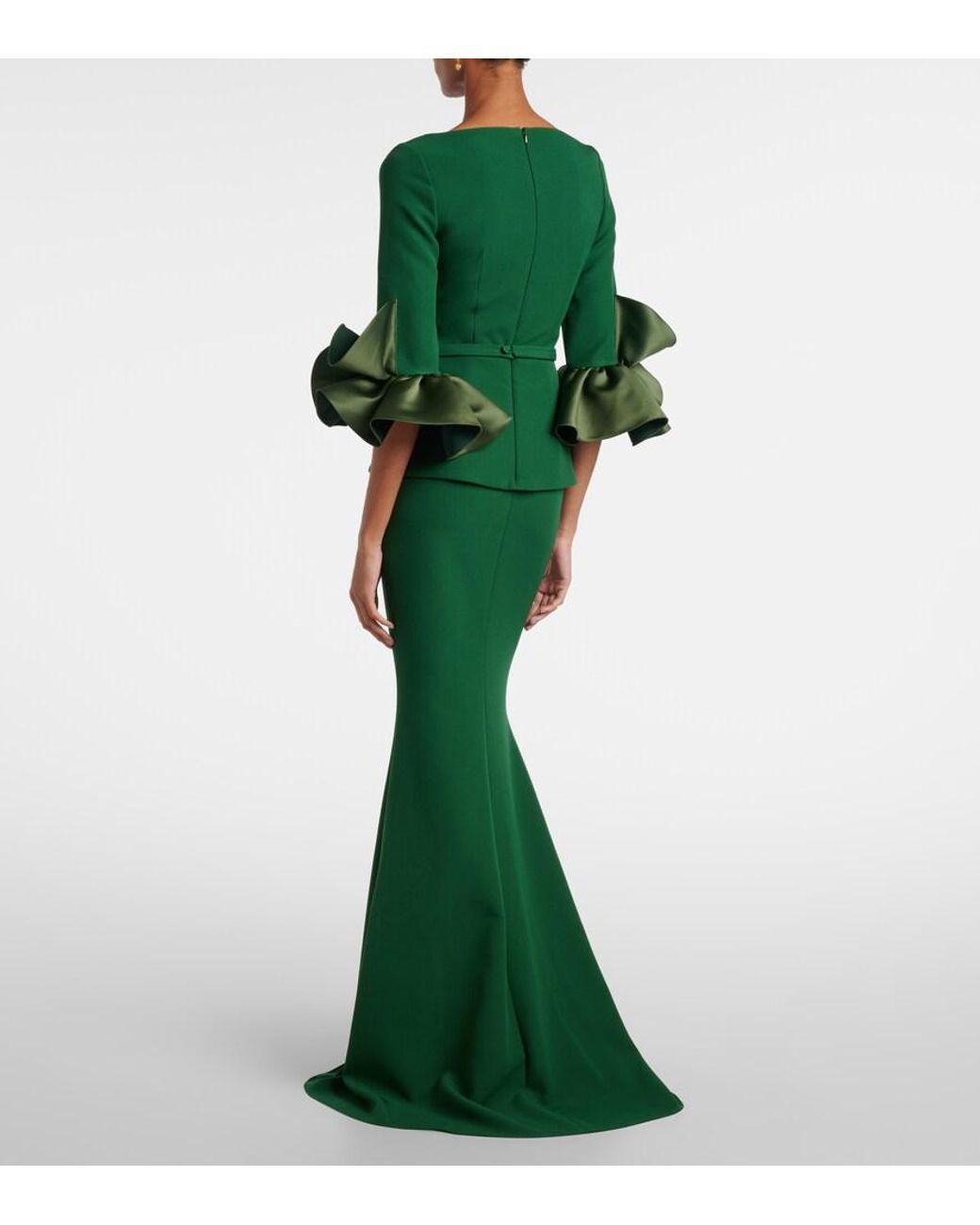 Safiyaa Green Clemenza Crepe Gown