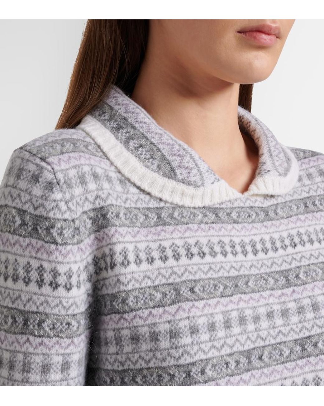 Maglione Con Effetto Jacquard E Colletto Arrotondato di Thom Browne in Gray