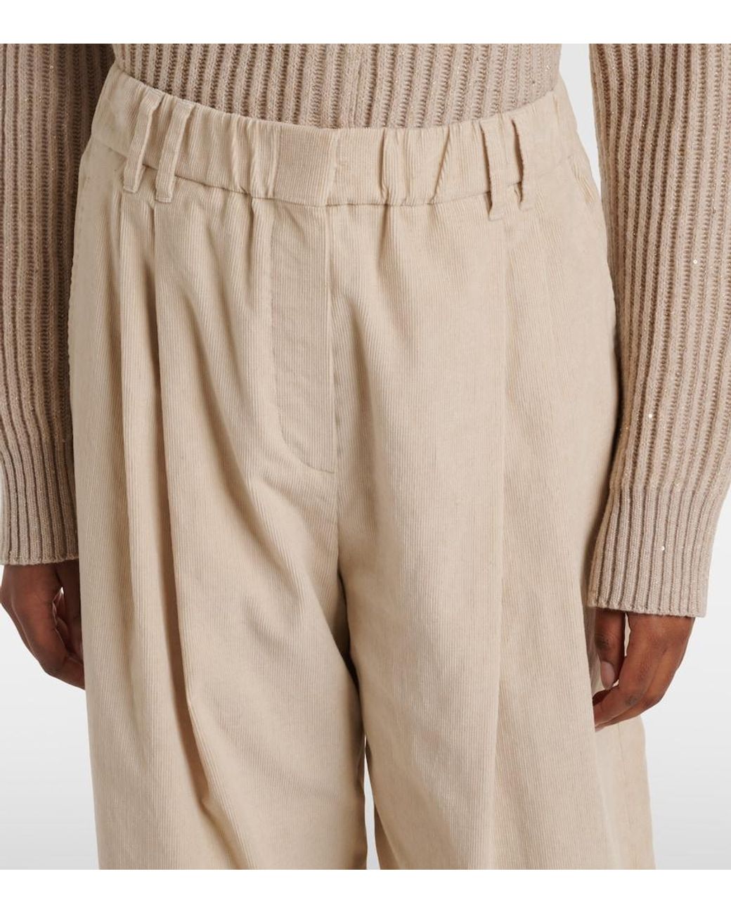 Brunello Cucinelli Natural Cotton-Blend Corduroy Wide-Leg Pants