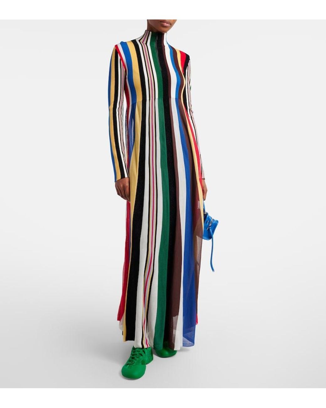 Loewe Blue Ribbed-Knit Striped Maxi Dress