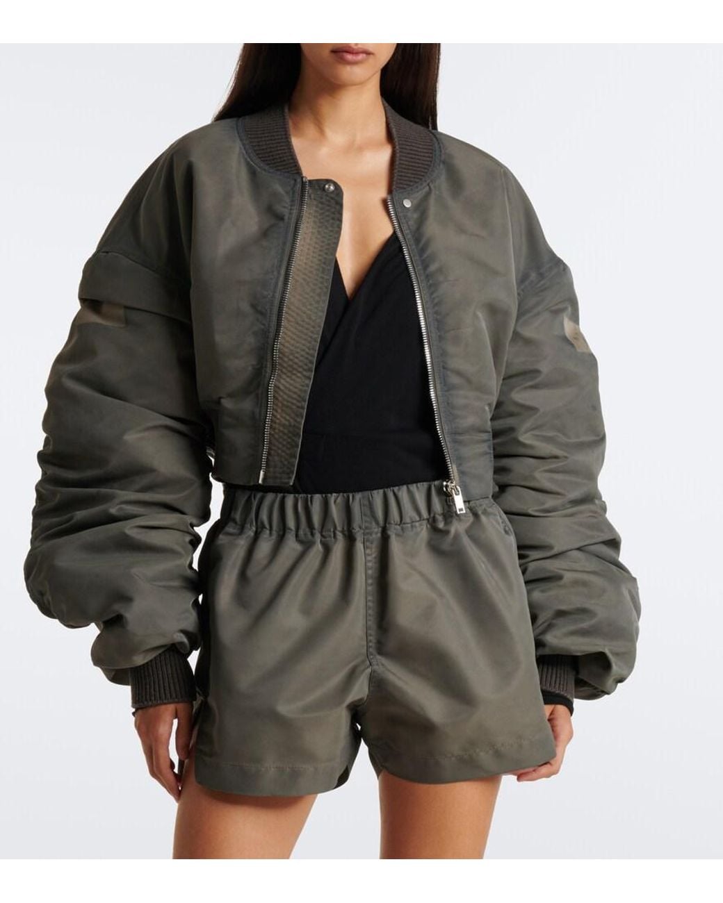 Rick Owens Gray Secchia Cropped Satin Bomber Jacket