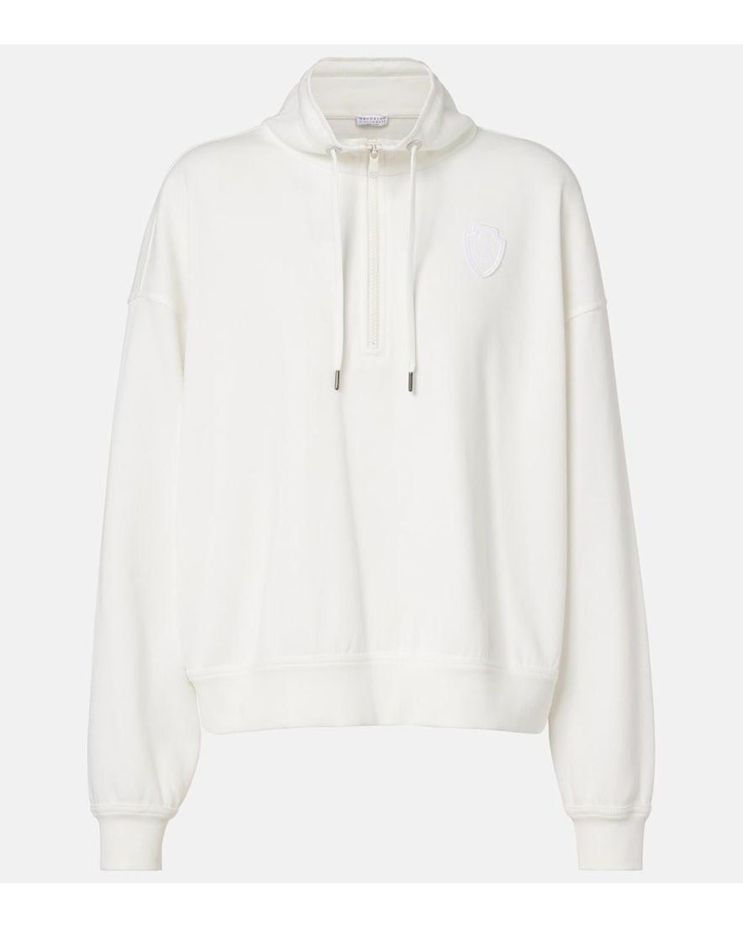 Brunello Cucinelli White Cotton-Blend Zip-Up Sweatshirt