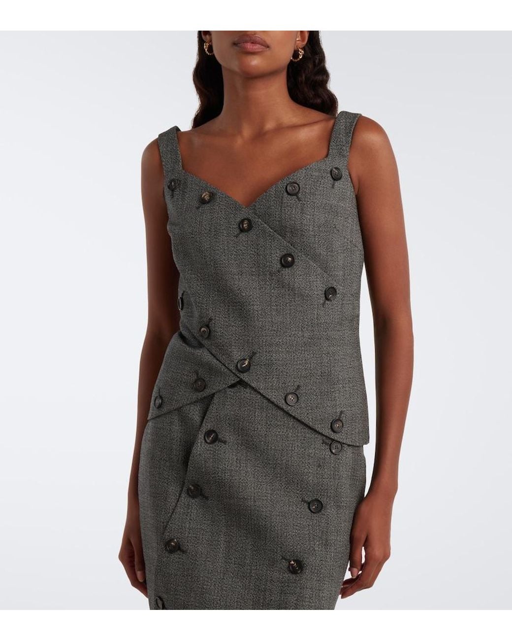 Ferragamo Gray Paneled Virgin Wool Top
