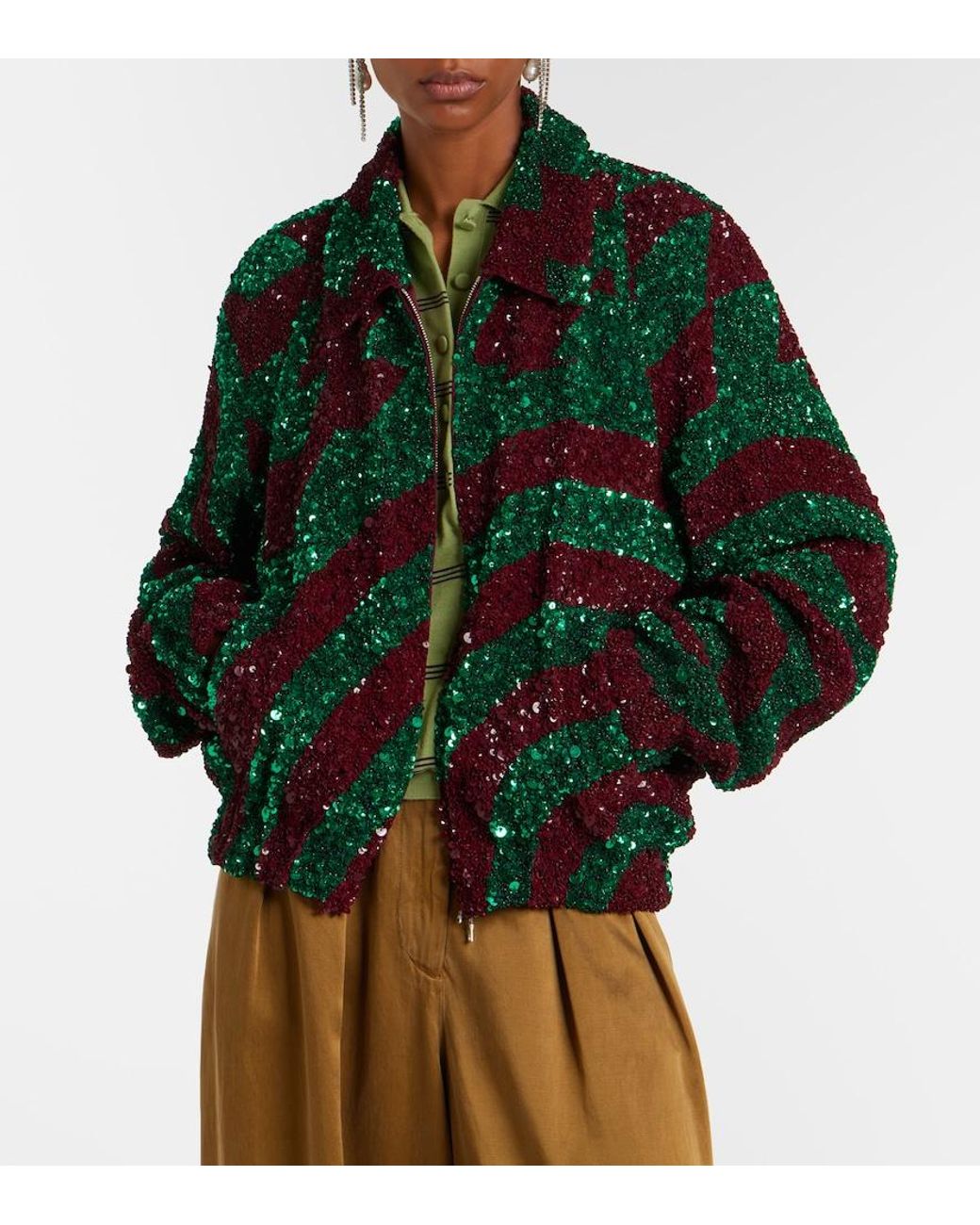 Dries Van Noten Green Sequined Blouson Jacket