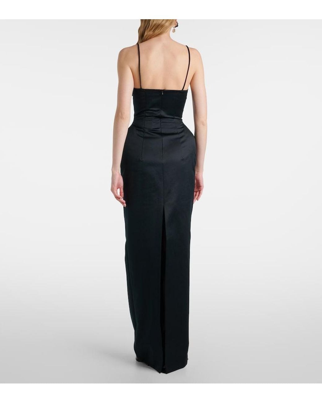 Magda Butrym Black Crochet-Trimmed Satin Bustier Gown